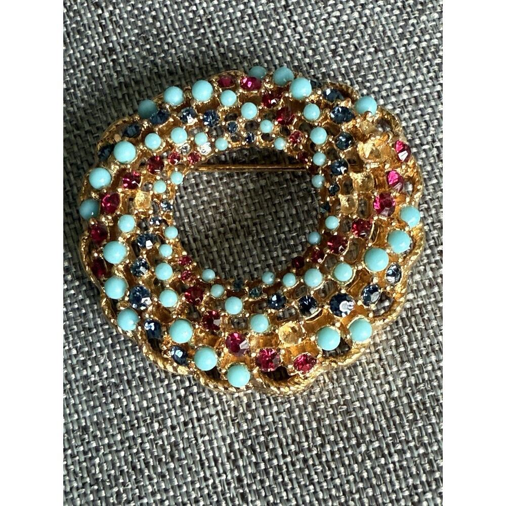 Sarah Coventry Songs Of India Wreath Brooch Vintage 1965 Cocktail Career Boho
